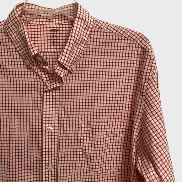J. Crew Light Weight Button Down Shirt Men's Size L Slim Fit Check Red White - Picture 6 of 14